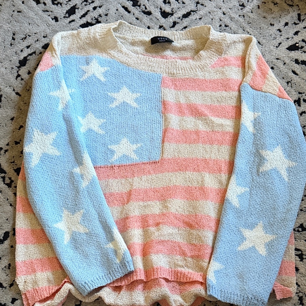 Vici Women's Star and Stripe Sweater - Pink, Blue, Cream